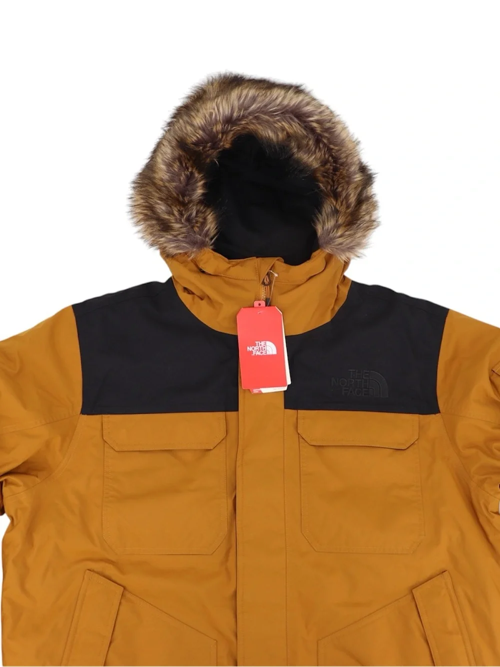 Brand New The North Face Men’s Gotham XL Hooded Down Jacket Timber Tan Black